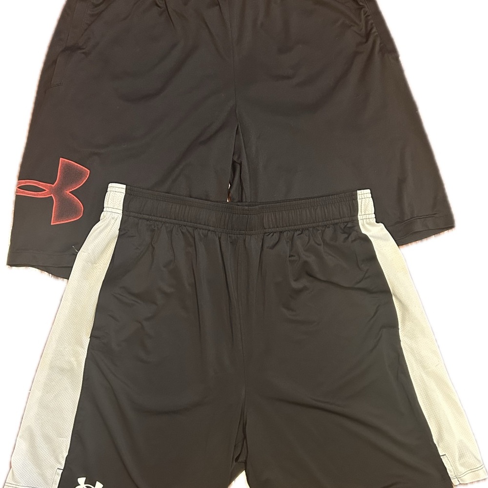 2 pairs of Under Armour Men's Black/Red and Black/White shorts